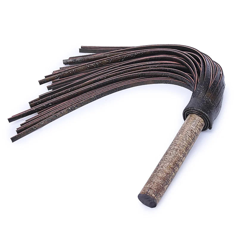 Solid Wood Handle Leather BDSM Flogger Spank Toy