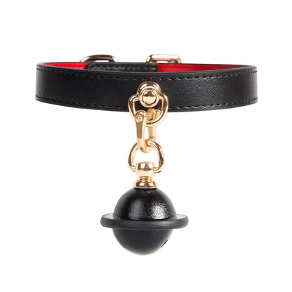 BDSM Leather Choker with Textured Design and Bell