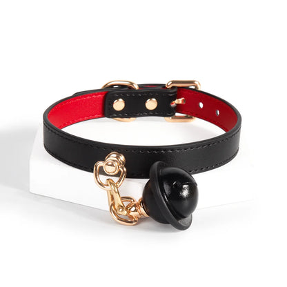 BDSM Leather Choker with Textured Design and Bell