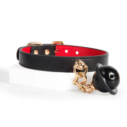 BDSM Leather Choker with Textured Design and Bell