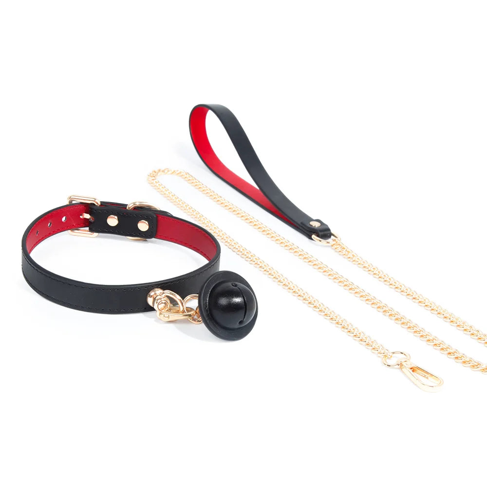 BDSM Leather Choker with Textured Design and Bell