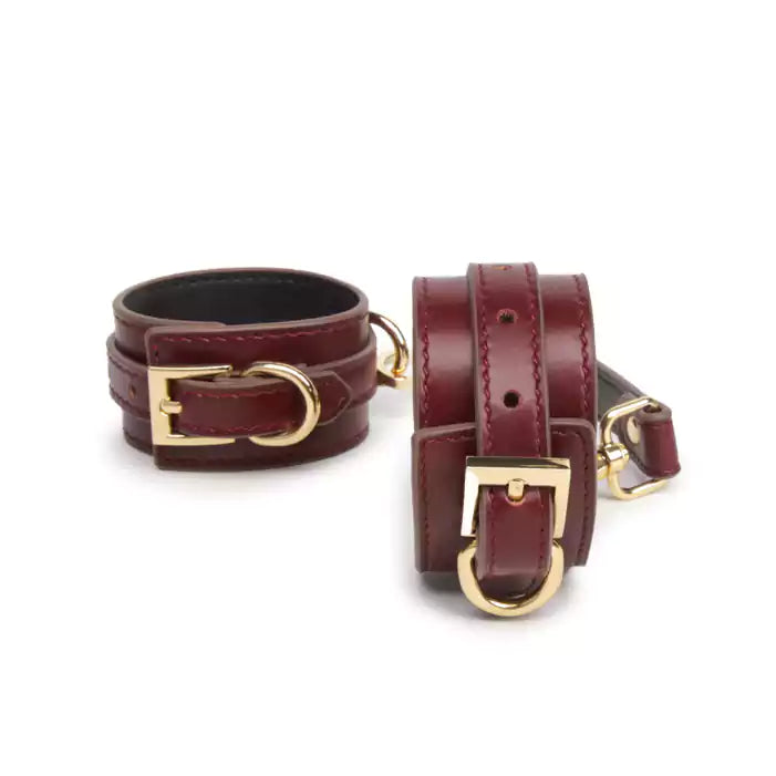 Double-Layer Leather BDSM Ankle Cuffs and Wrist Cuffs