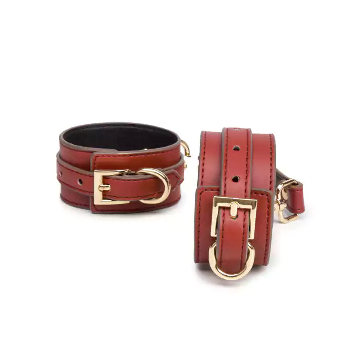 Double-Layer Leather BDSM Ankle Cuffs and Wrist Cuffs