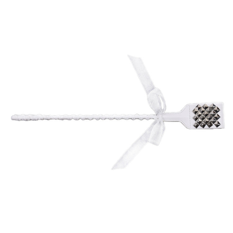 Studded White Ribbon Riding Crop for Elegant Spanking