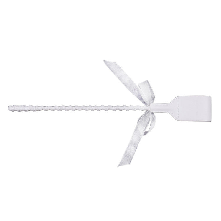 Studded White Ribbon Riding Crop for Elegant Spanking